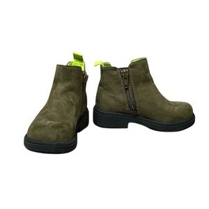 The GAP Chelsea Kidcore‎ Olive Faux Suede High Top Side Zip Boots 7 Blokecore
